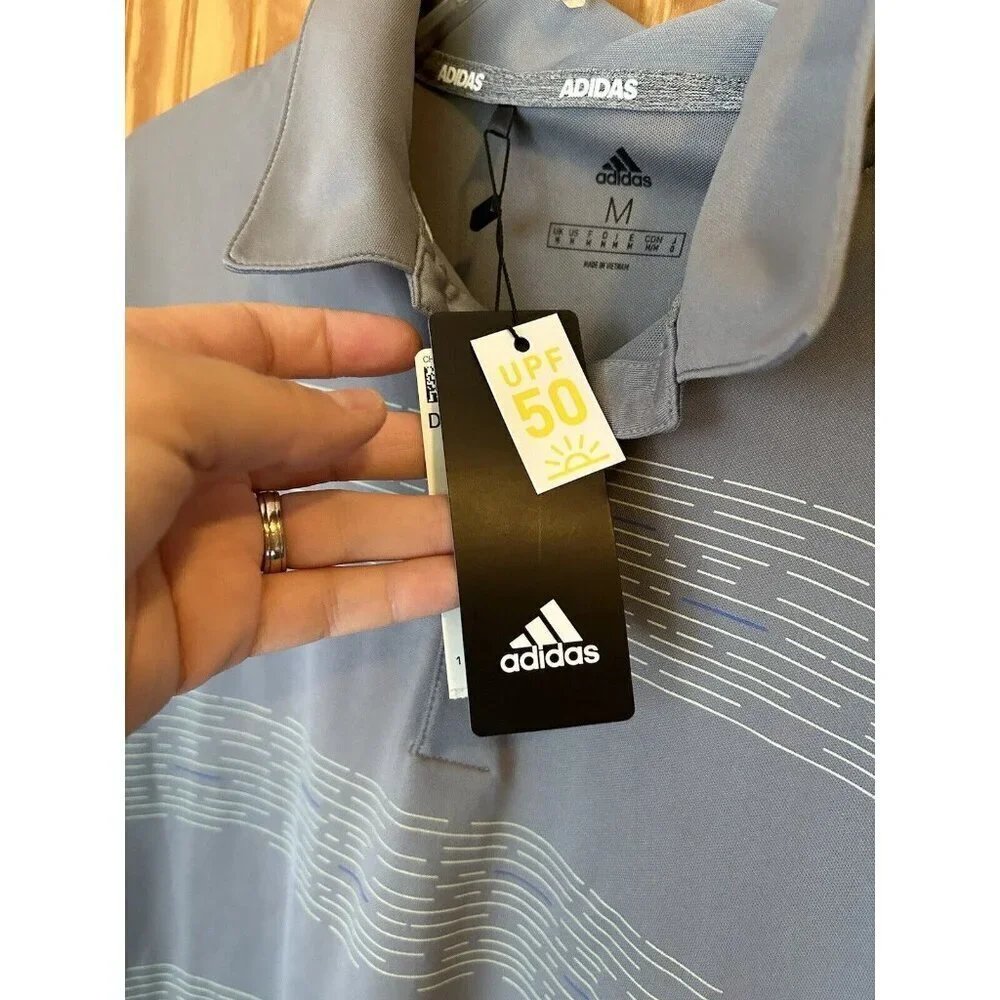 ADIDAS GOLF Mens Striped Short Sleeve Polo Shirt‎ Gray Collared NWT Size M
